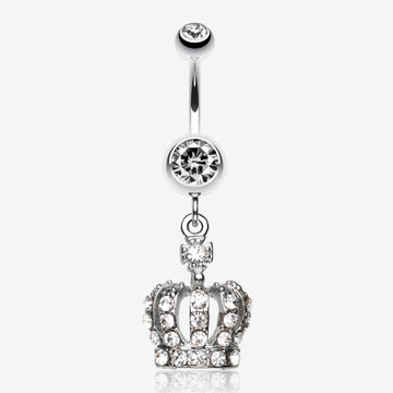 Dazzling Royal Crown Belly Ring-Clear Gem